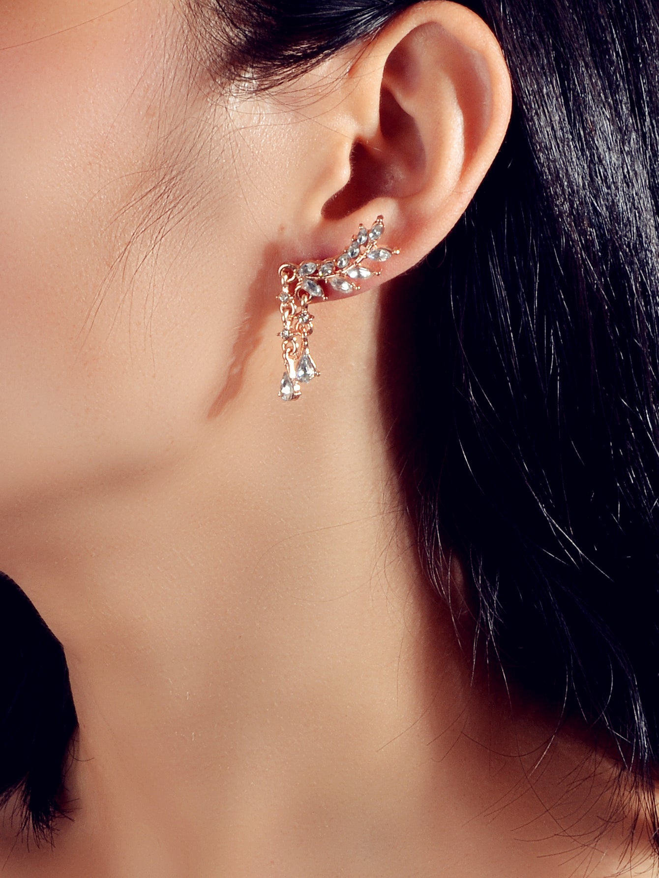 Luxurious Full Rhinestone Gold Silver Water Drop Wing Shape Earrings for Wedding-1