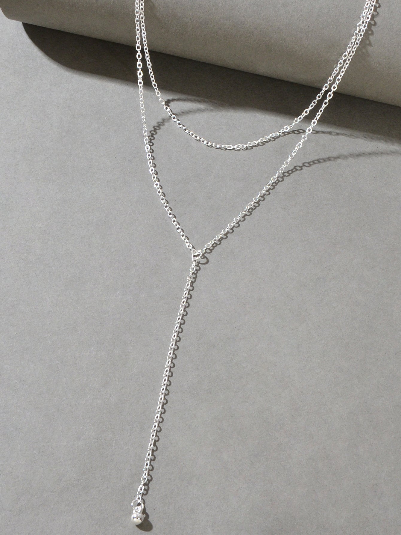 Trendy Double layer Gold Silver Chain Ball Charm Y Style Long Pendant Necklace-2