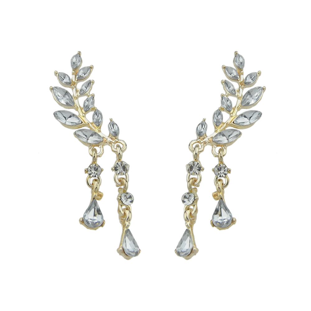 Luxurious Full Rhinestone Gold Silver Water Drop Wing Shape Earrings for Wedding-4