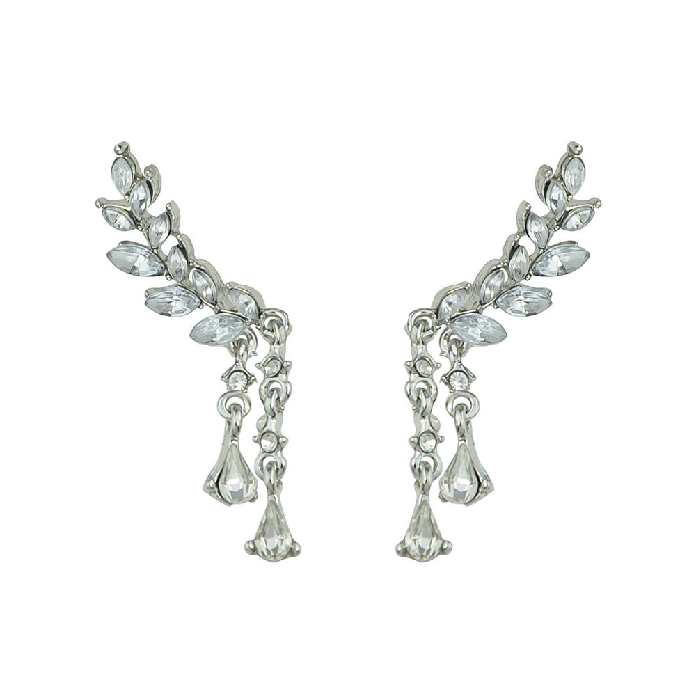 Luxurious Full Rhinestone Gold Silver Water Drop Wing Shape Earrings for Wedding-5