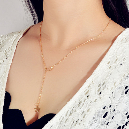 Dangle Y Lariat Crescent Moon Star Drop Charm Necklace Women's Choker Party Gift-0
