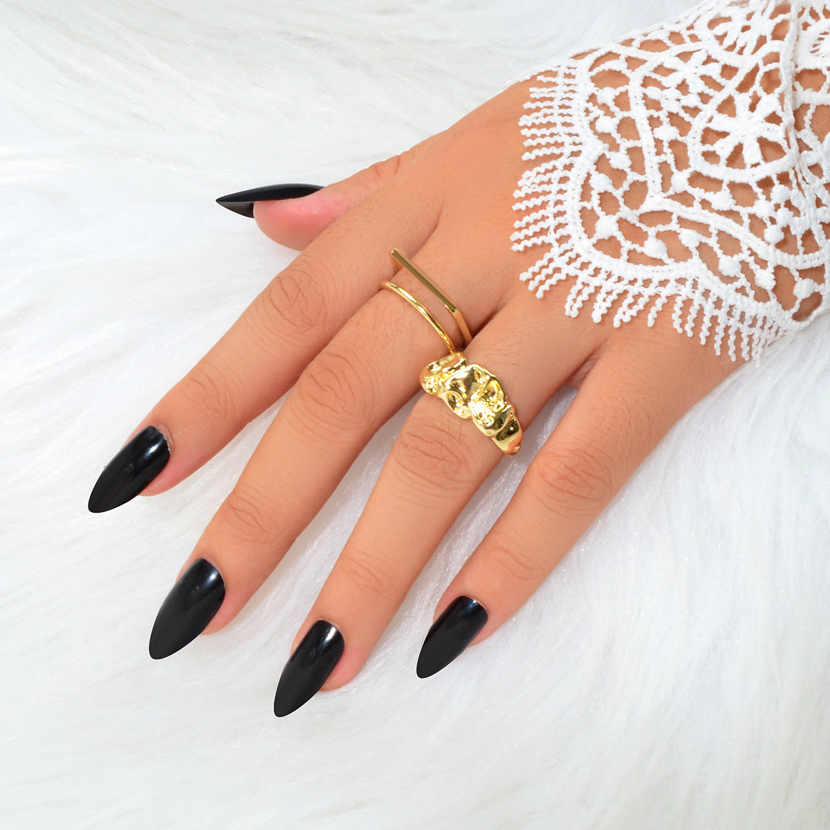 Stackable 2 pcs Gold Silver Geometric Multiple Bulk Pack Open Cuff Ring set Gift-3