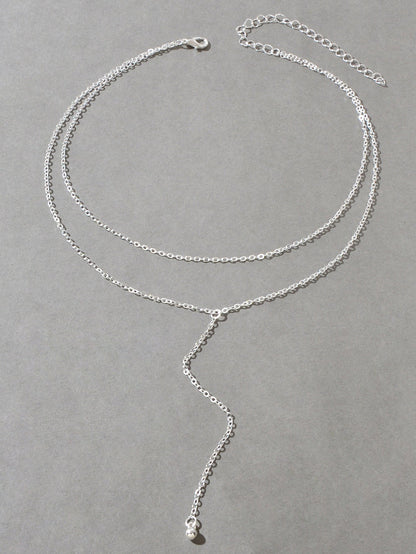 Trendy Double layer Gold Silver Chain Ball Charm Y Style Long Pendant Necklace-1