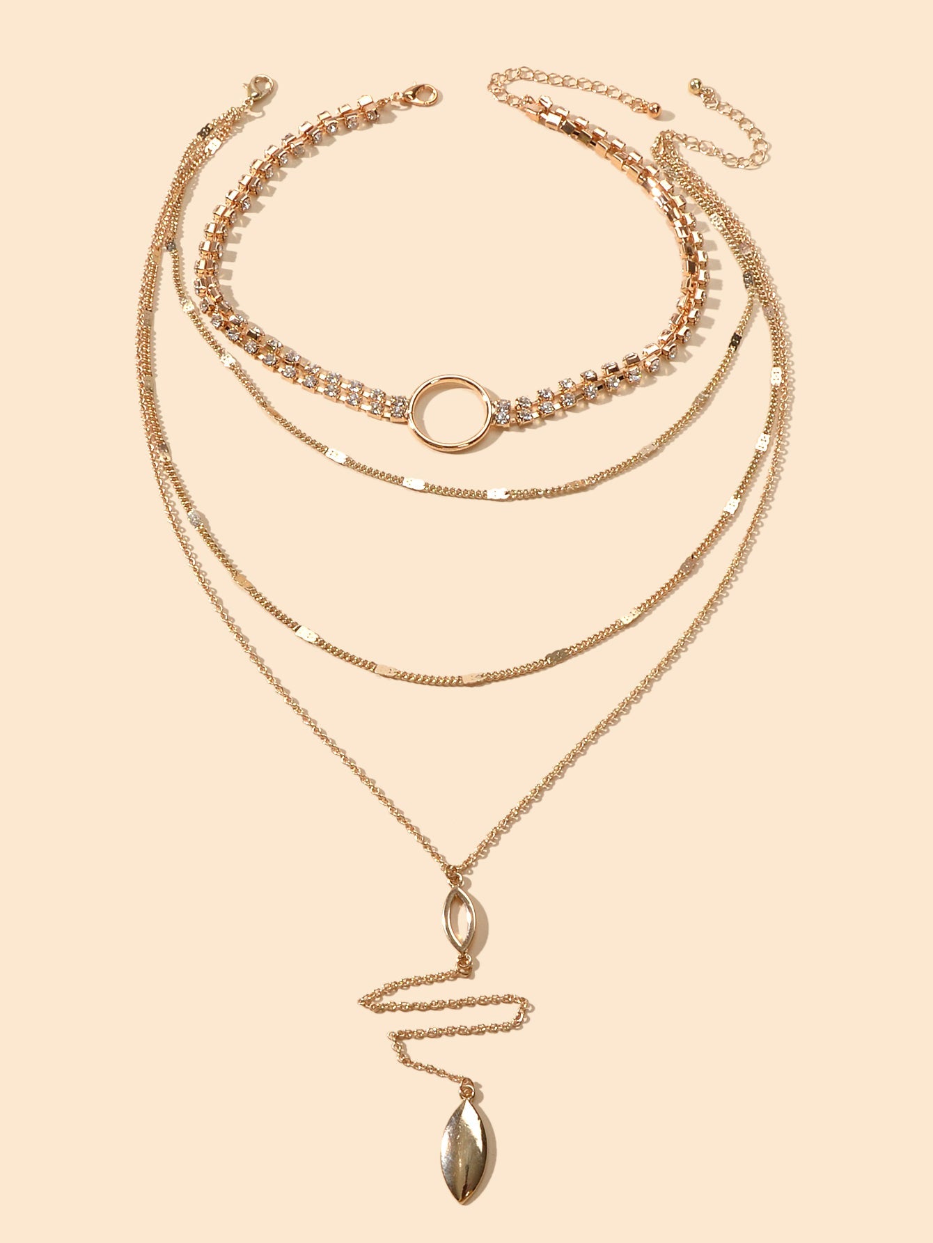 Ladies Jewellery Rhinestone Multi-layer Gold Chain Y Shape Pendant Necklace Gift-1