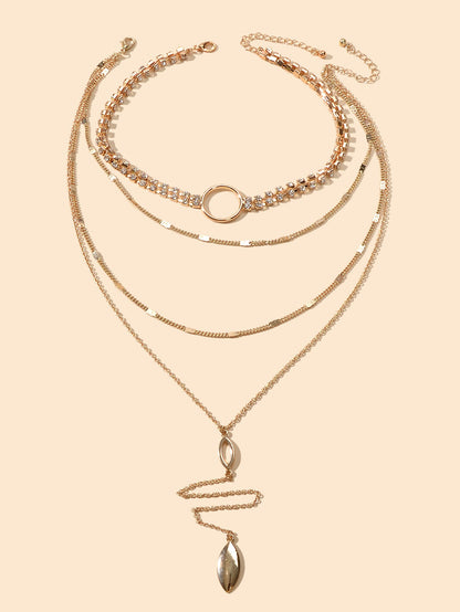 Ladies Jewellery Rhinestone Multi-layer Gold Chain Y Shape Pendant Necklace Gift-1