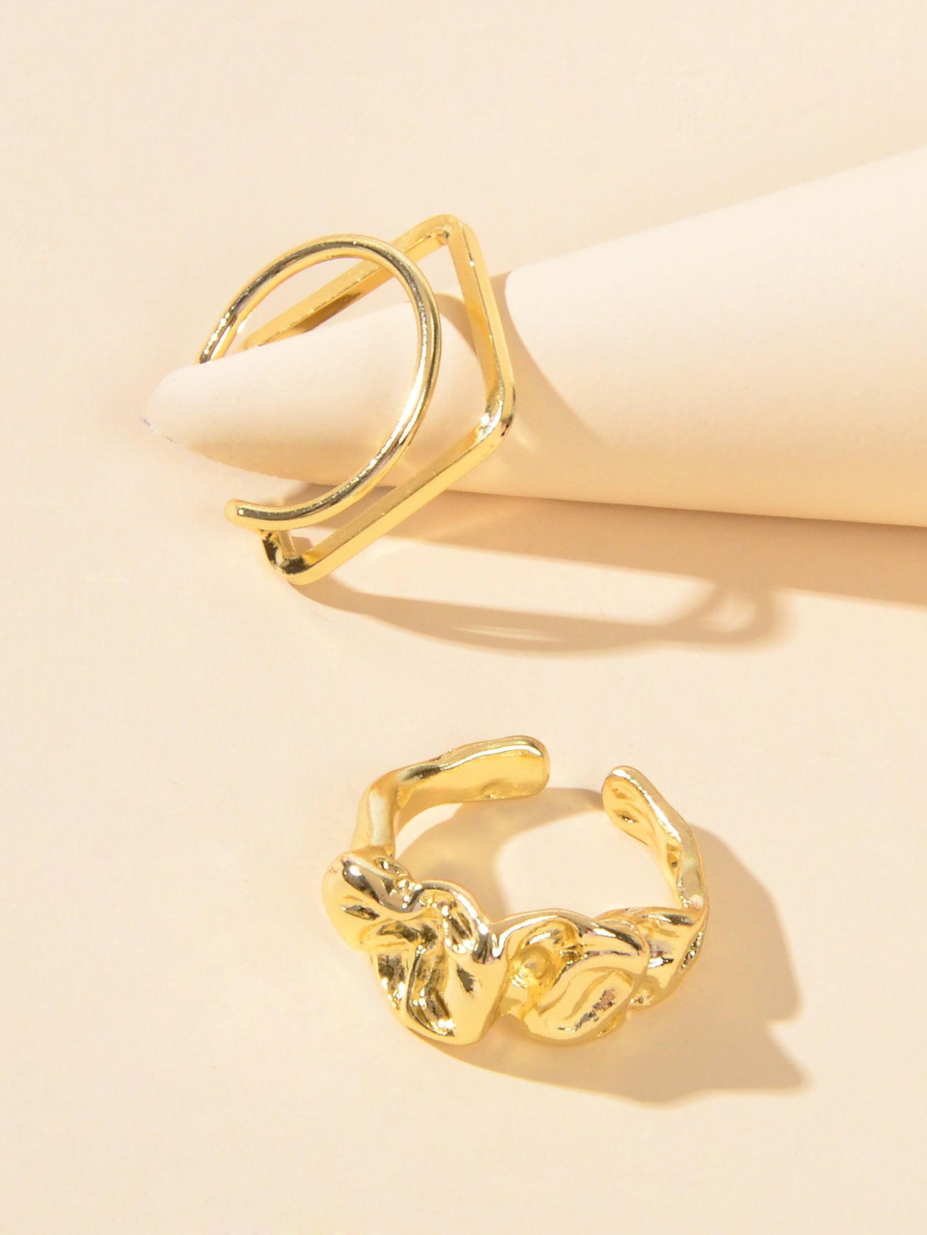 Stackable 2 pcs Gold Silver Geometric Multiple Bulk Pack Open Cuff Ring set Gift-4