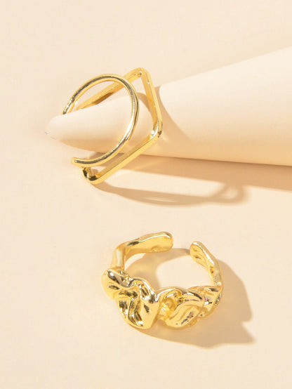 Stackable 2 pcs Gold Silver Geometric Multiple Bulk Pack Open Cuff Ring set Gift-4