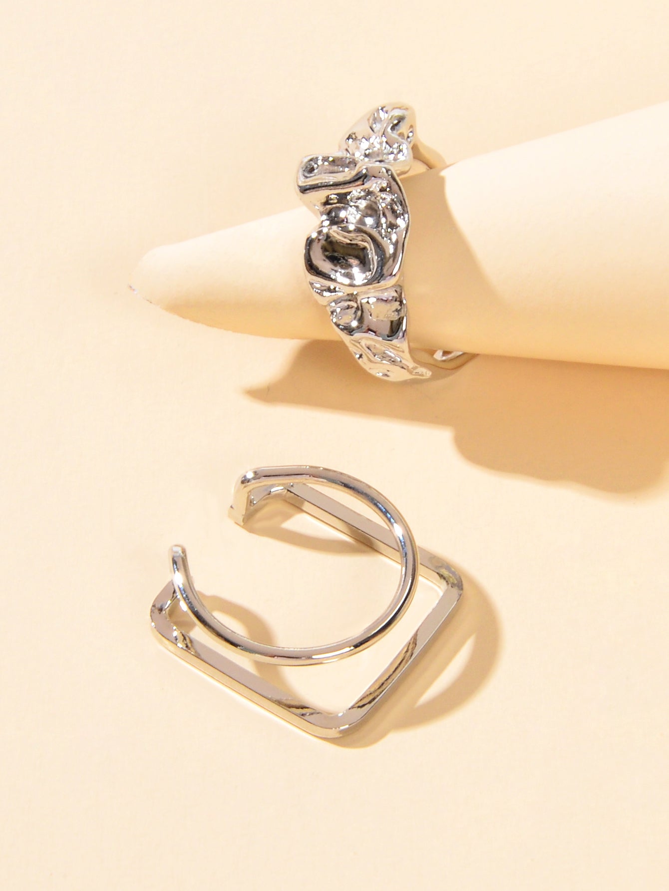 Stackable 2 pcs Gold Silver Geometric Multiple Bulk Pack Open Cuff Ring set Gift-1