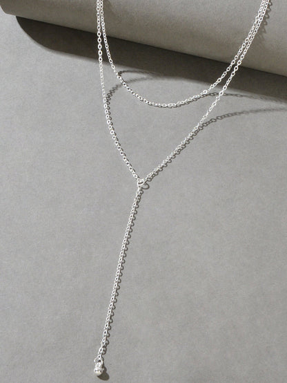 Trendy Double layer Gold Silver Chain Ball Charm Y Style Long Pendant Necklace-2