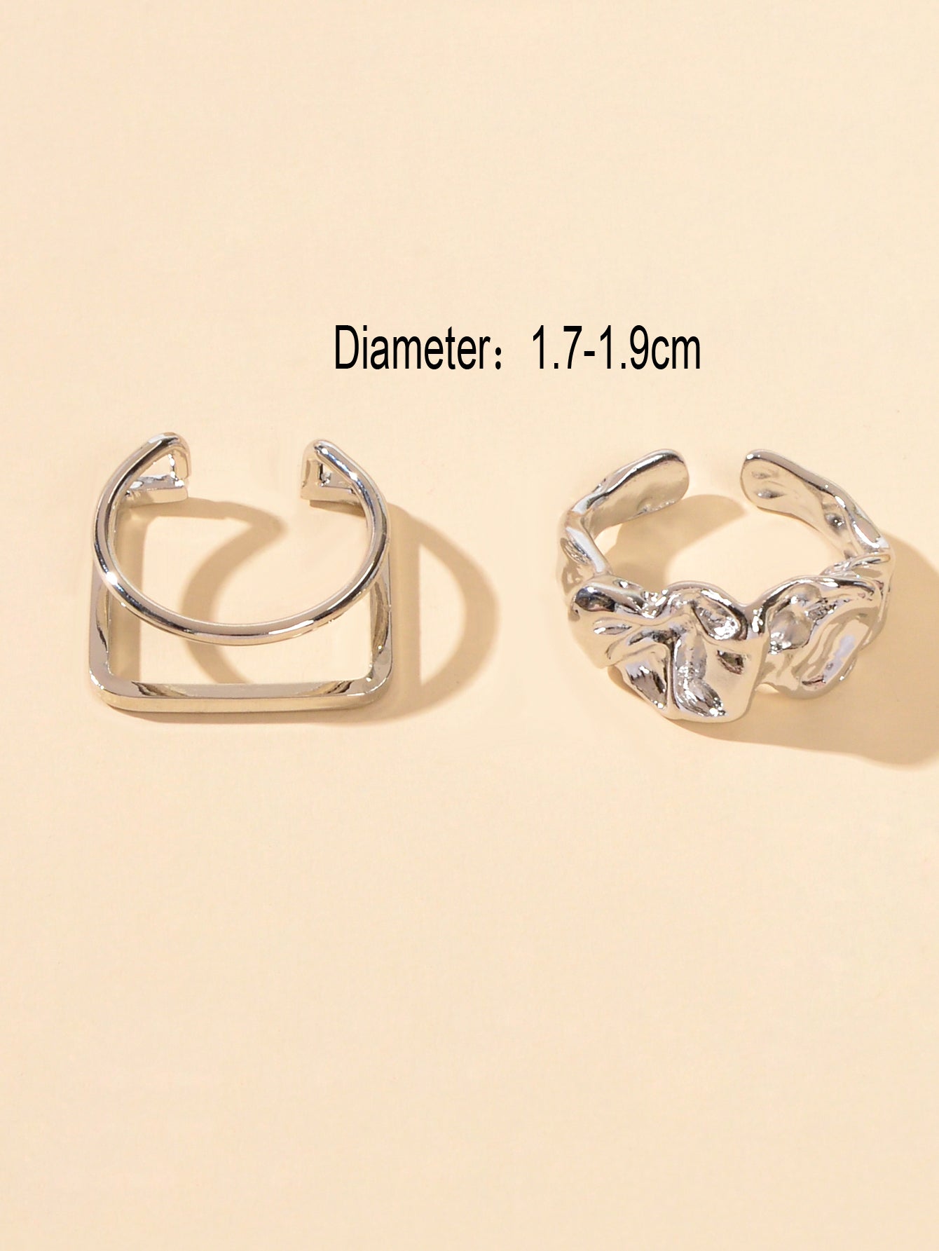 Stackable 2 pcs Gold Silver Geometric Multiple Bulk Pack Open Cuff Ring set Gift-2