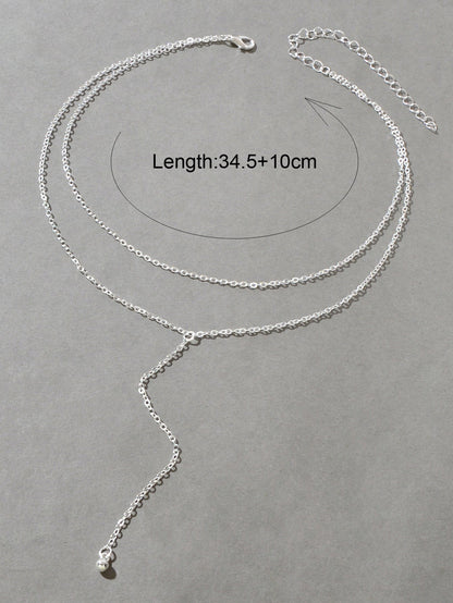 Trendy Double layer Gold Silver Chain Ball Charm Y Style Long Pendant Necklace-3