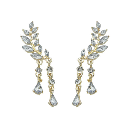 Luxurious Full Rhinestone Gold Silver Water Drop Wing Shape Earrings for Wedding-4