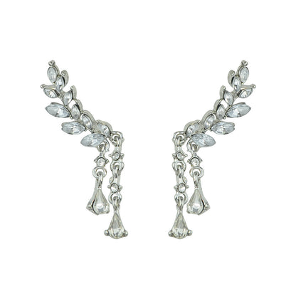 Luxurious Full Rhinestone Gold Silver Water Drop Wing Shape Earrings for Wedding-5